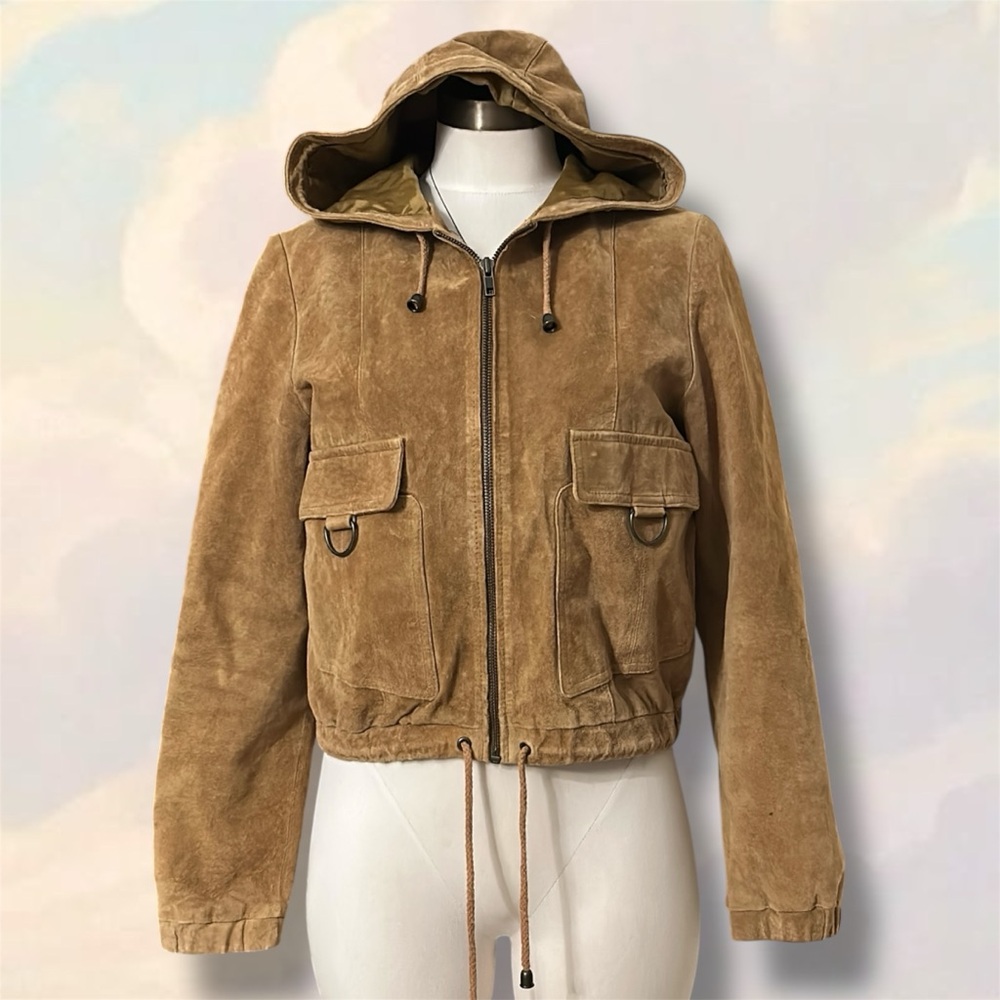 Y2K Wilson’s Leather Maxima light brown suede leather cropped jacket